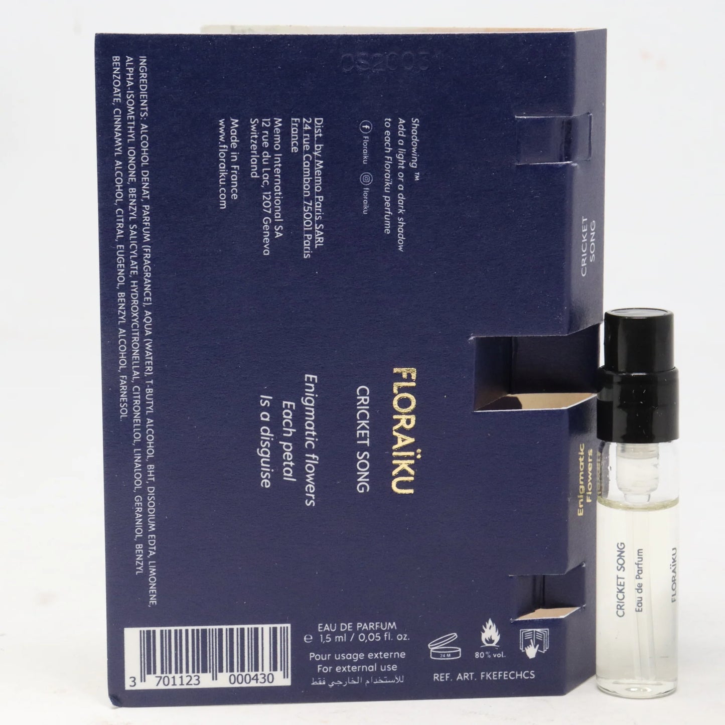 officieel parfumstaaltje of Floraiku Cricket Song fragrances 1.5 ml 0,05 fl oz