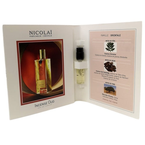 official parfumstaaltjes of Nicolai Incense Oud fragrance 1.8 ml 0,07 oz.