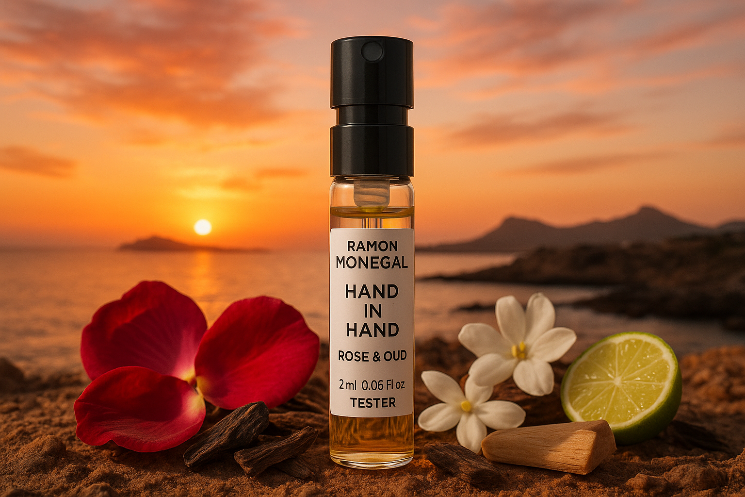 Ramon Monegal Hand in Hand Rose & Oud officieel parfummonster 2ml 0.06 fl.o.z. parfum tester Ramon Monegal Hand in Hand Rose & Oud officieel parfummonster 2ml 0.06 fl.o.z. parfum tester