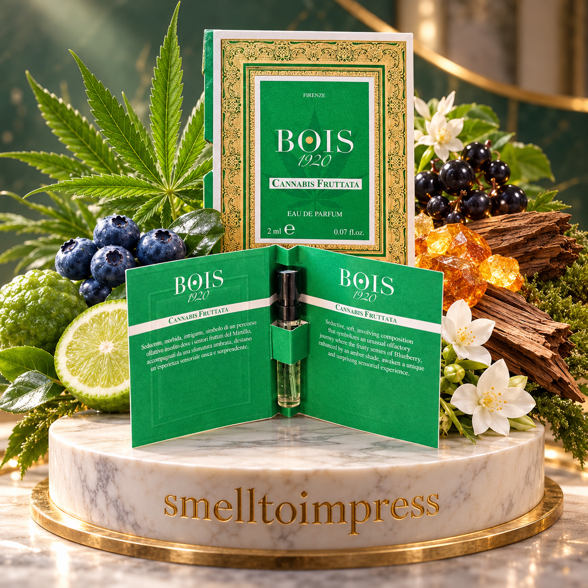 afbeelding van een officieel parfummonster Bois 1920 Cannabis Fruttata 2 ml