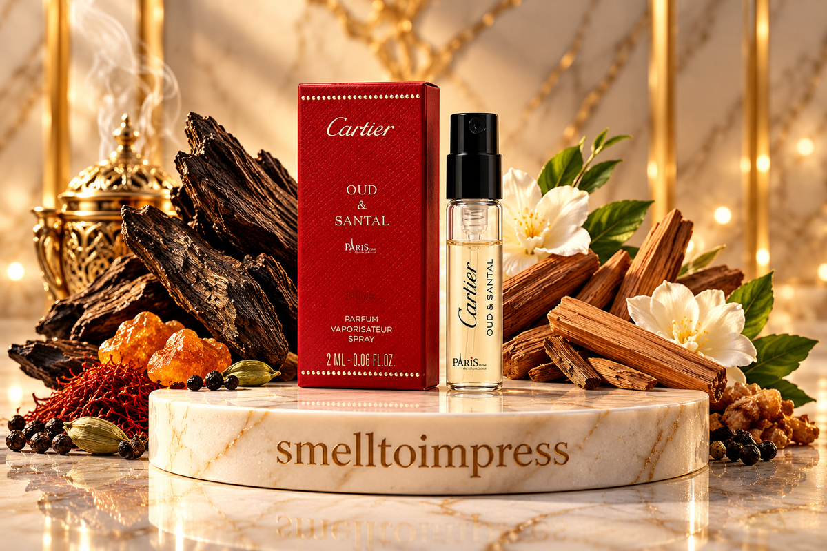 afbeelding van Cartier Les Heures Voyageuses Oud and Santal 1,5 ml 0,05 fl. oz. officieel parfummonster parfumtester