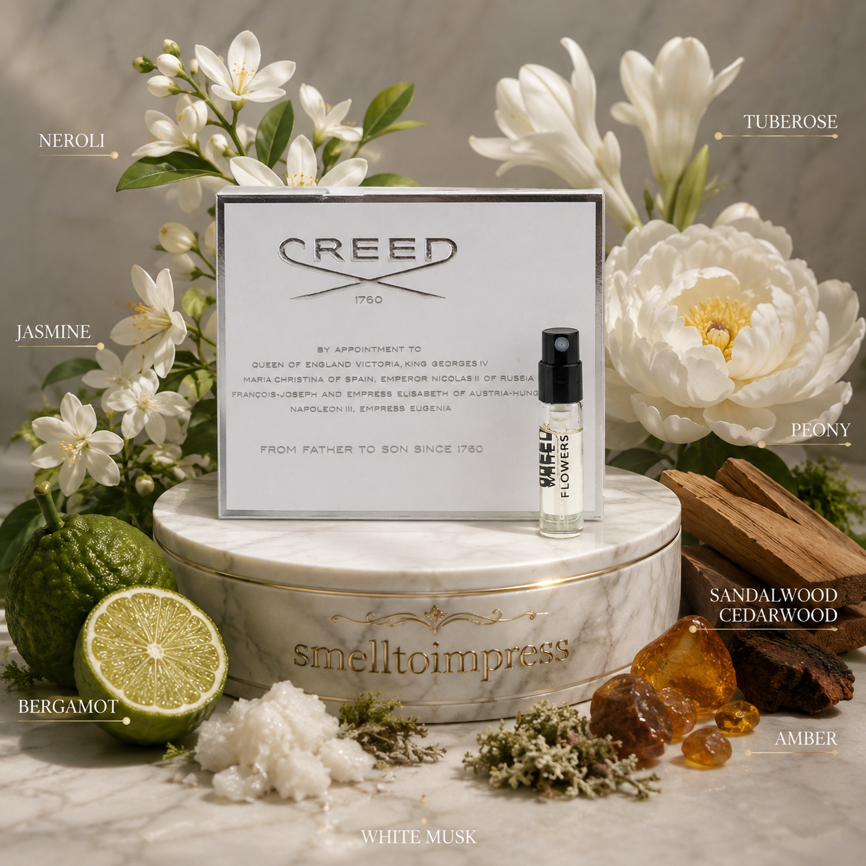 Creed White Flowers officieel parfummonster 2 ml 0,06 fl. oz. geurmonstertje