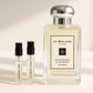 Jo Malone Silver Birch & Lavender Cologne parfumstaaltjes 1 ml standing next to Jo Malone Silver Birch 100 ml fragrance