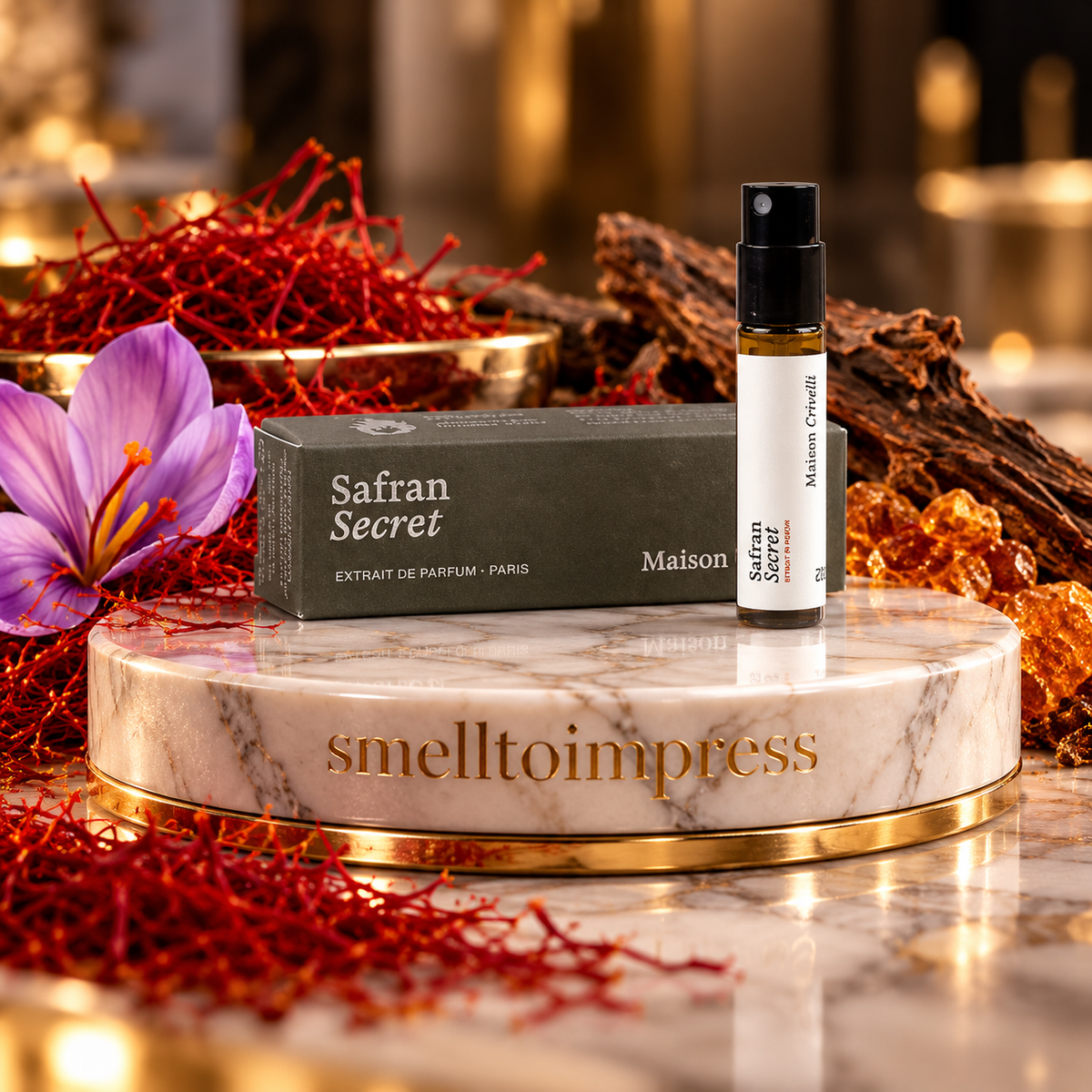 afbeelding van officieel parfummonster van Maison Crivelli Safran Secret 1,5 ml